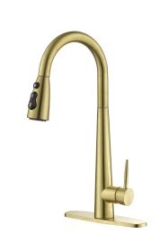 Gold Kitchen Faucets with Pull Down Sprayer, Kitchen Sink Faucet with Pull Out Sprayer, Fingerprint Resistant, Single Hole Deck Mount