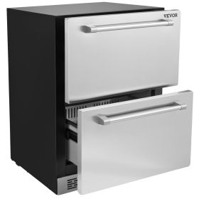 VEVOR 24 inch Undercounter Refrigerator, 2 Drawer Refrigerator with Different Temperature, 4.87 Cu.ft. Capacity