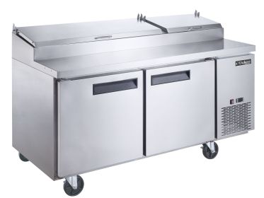 Dukers Commercial Double Door Pizza Prep Table Refrigerator in Stainless Steel