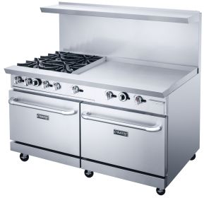 Dukers Commercial 60" Combination 4 Burners Hot Plate and 36" Griddle Top with 2 Oven Combination Cabinet in Stainless Steel