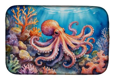 Octopus Among Coral Dish Drying Mat Absorbent Dish Drying Mat Pad for Kitchen Counter Dish Drainer Mat for Countertop, 14 x 21", Multicolor