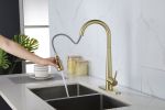 Gold Kitchen Faucets with Pull Down Sprayer, Kitchen Sink Faucet with Pull Out Sprayer, Fingerprint Resistant, Single Hole Deck Mount