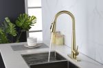 Gold Kitchen Faucets with Pull Down Sprayer, Kitchen Sink Faucet with Pull Out Sprayer, Fingerprint Resistant, Single Hole Deck Mount