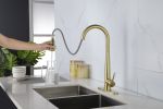 Gold Kitchen Faucets with Pull Down Sprayer, Kitchen Sink Faucet with Pull Out Sprayer, Fingerprint Resistant, Single Hole Deck Mount