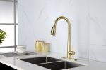 Gold Kitchen Faucets with Pull Down Sprayer, Kitchen Sink Faucet with Pull Out Sprayer, Fingerprint Resistant, Single Hole Deck Mount