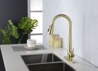 Gold Kitchen Faucets with Pull Down Sprayer, Kitchen Sink Faucet with Pull Out Sprayer, Fingerprint Resistant, Single Hole Deck Mount