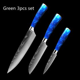 8-inch Chef Knife with Blue Resin Handle (Option: Green 3pcs set)