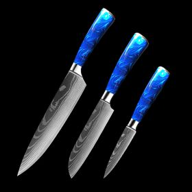 8-inch Chef Knife with Blue Resin Handle (Option: Blue 3piece set)