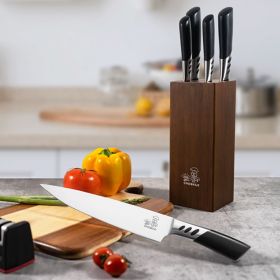 CHUSHIJI Knife Sets for Kitchen with Block and Sharpener 7-Pieces Premium Stainless Steel Kitchen Knife Sets with Block - Hard Wood Brown Knife Block (Color: Brown)