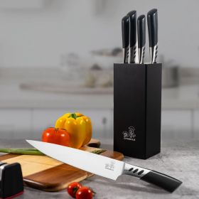 CHUSHIJI Knife Sets for Kitchen with Block and Sharpener 7-Pieces Premium Stainless Steel Kitchen Knife Sets with Block - Hard Wood Brown Knife Block (Color: black)