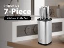 CHUSHIJI Knife Sets for Kitchen with Block and Sharpener 7-Pieces Premium Stainless Steel Kitchen Knife Sets with Block - Hard Wood Brown Knife Block