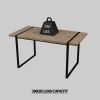 59" MDF light wood dining table and modern dining chair set of 4 pieces, medieval wooden kitchen dining table set, black rectangular metal base